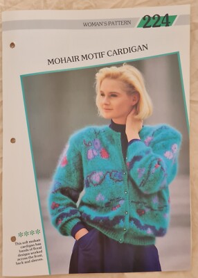 1980s Floral Vine Mohair Jacquard Cardigan Knitting Pattern Flower 