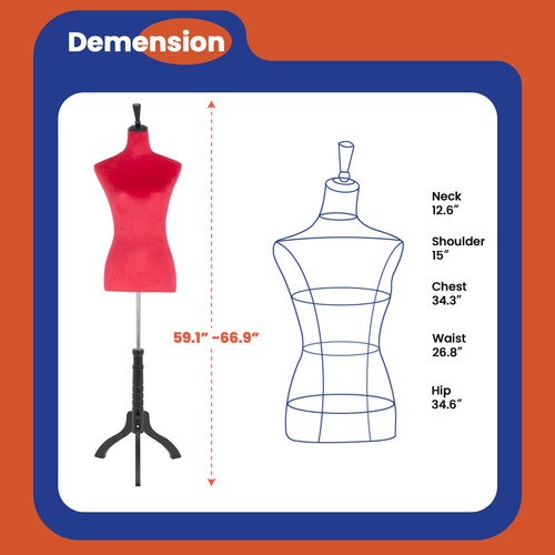 Female Mannequin Torso Dress Form w/Adjustable Tripod Standing Wood Base, 59-67" - Picture 14 of 54