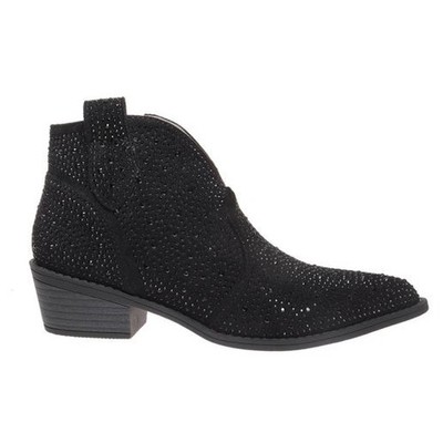 Pierre Dumas Girls Black Rhinestone Western Ankle Boot Sparkle Dress Bootie
