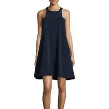 Milly Cady Angular Trapeze Dress Mini High Neck Navy Blue 4 Minimalist