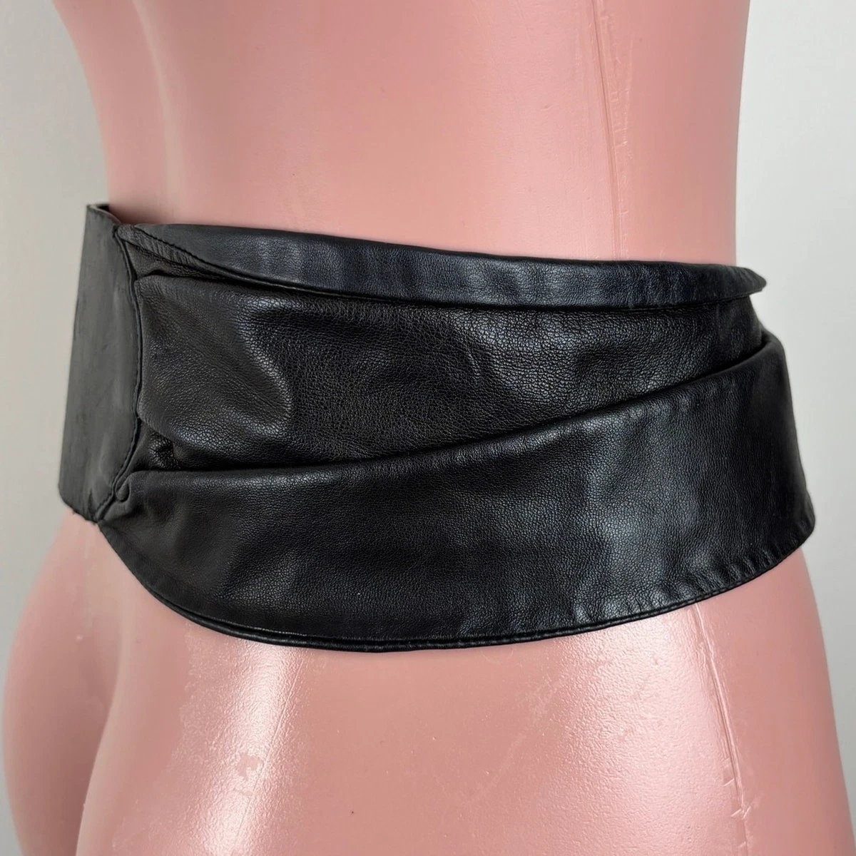 Giorgio Armani Back Leather Belt 3.5" Wide silver buckle size 42 (27.5"- 32.35")