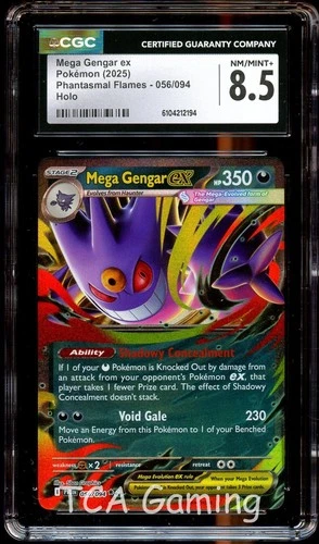 CGC 8.5 NM-MINT+ Mega Gengar Ex 056/094 HOLO Phantasmal Flames Pokemon Card 194