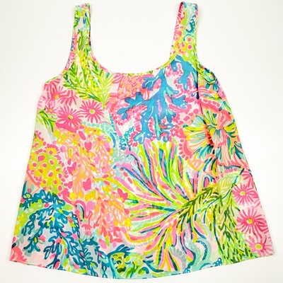 Lilly Pulitzer Cosmos Silk Top Lovers Coral Pink Blue Tank Cami Womens Size S
