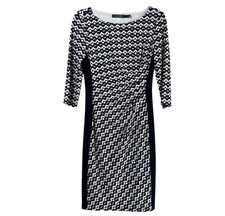 Lauren Ralph Lauren Ruched Dress Size 4 Blue White Abstract Chevron 3/4 Sleeve