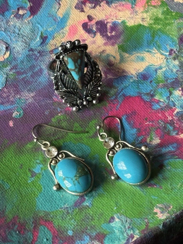 Turquoise Earrings And Turquoise Ring Size 5 6 7