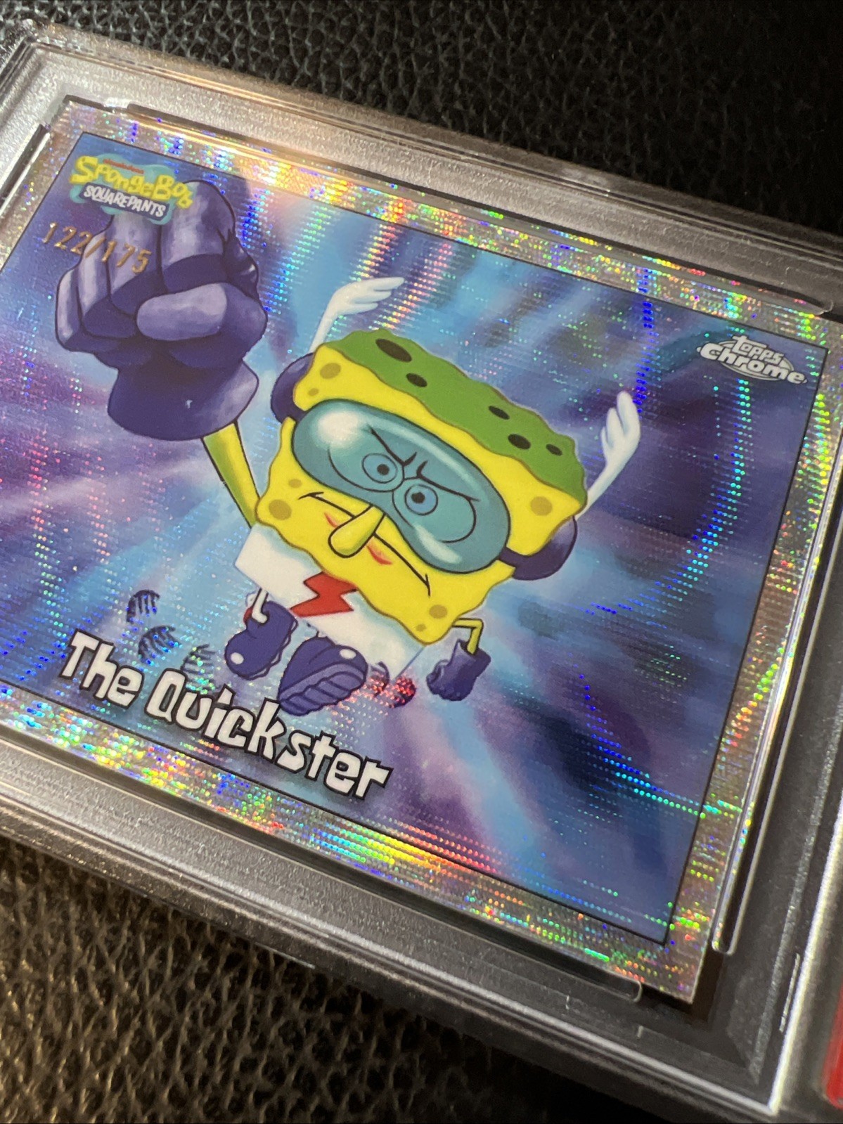 POP 2 Topps 2025 Chrome SpongeBob The Quickster #135 Wave Refractor /175 PSA 10 view 5