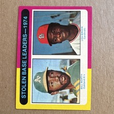 Topps 1975 #309 '74 Stolen Base Leaders Lou Brock Billy North A's Cardinals