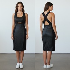 Black Halo Leather-like Pencil Dress Size 2 Body Contour Midi Sleeveless