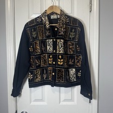 Vintage Tantrums Black Animal Print Corduroy Quilted Jacket Women’s Size Small