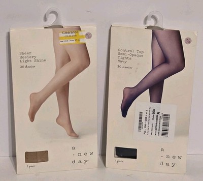 2 Pairs-New Day Sheer Hosiery & Control Top Semi-Opaque Tights Navy . Size...