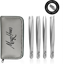 4-Pack Professional Fiber Tip Tweezers Set - Stainless Steel Precision Matte
