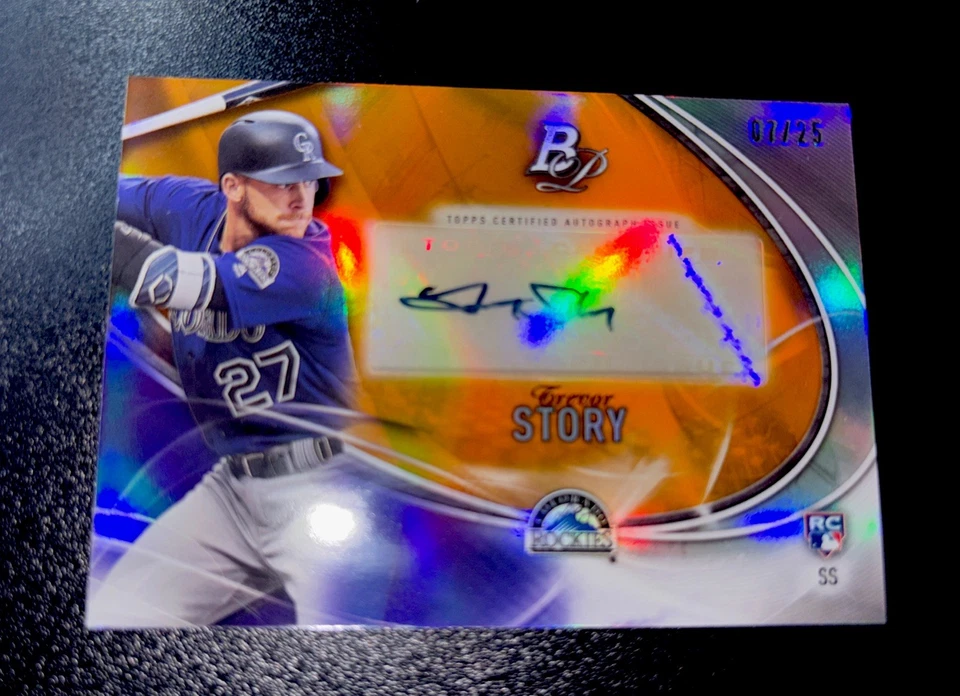 Tarjeta de novato Bowman Platinum Orange Trevor Story 2016 auto radiocontrol ¡RC 7/25! LIMPIO ✨ Foto 2 de 4