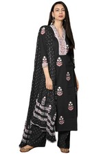 GoSriKi Women's Rayon Viscose Printed Straight Kurta with Pant Dupatta