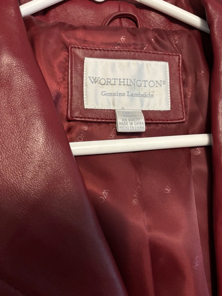 Chaqueta de cuero Worthington granate de piel de cordero genuina - para mujer L Foto 4 de 4