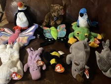 Vintage Misc Animals Ty Beanie Babie Lot 11 Stuffed Plush Animals w/ Tags 2 Mini