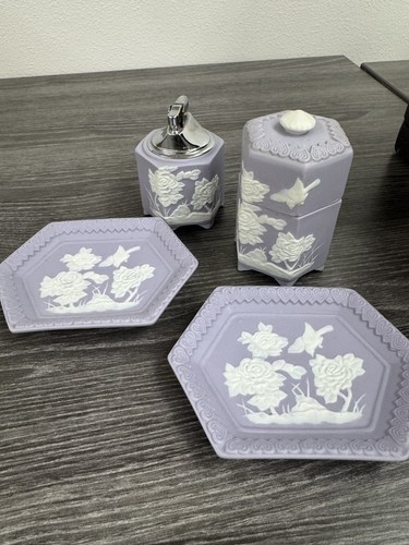 Vintage Wedgewood Purple Vanity Bathroom Set