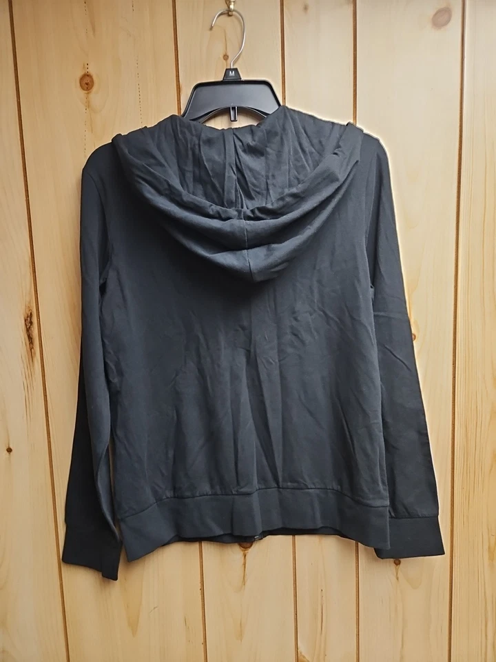 Women's Adidas Zippered Lightweight Sweatshirt Black With White Stripes - Image 2 of 4