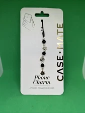 Case Mate Mini Phone Charm Black Flower White Pearl Universal