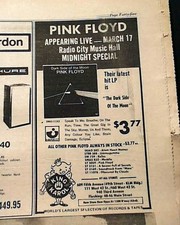 THE DARK SIDE OF THE MOON Pink Floyd Album Release & Concert AD 1973 Newspaper
