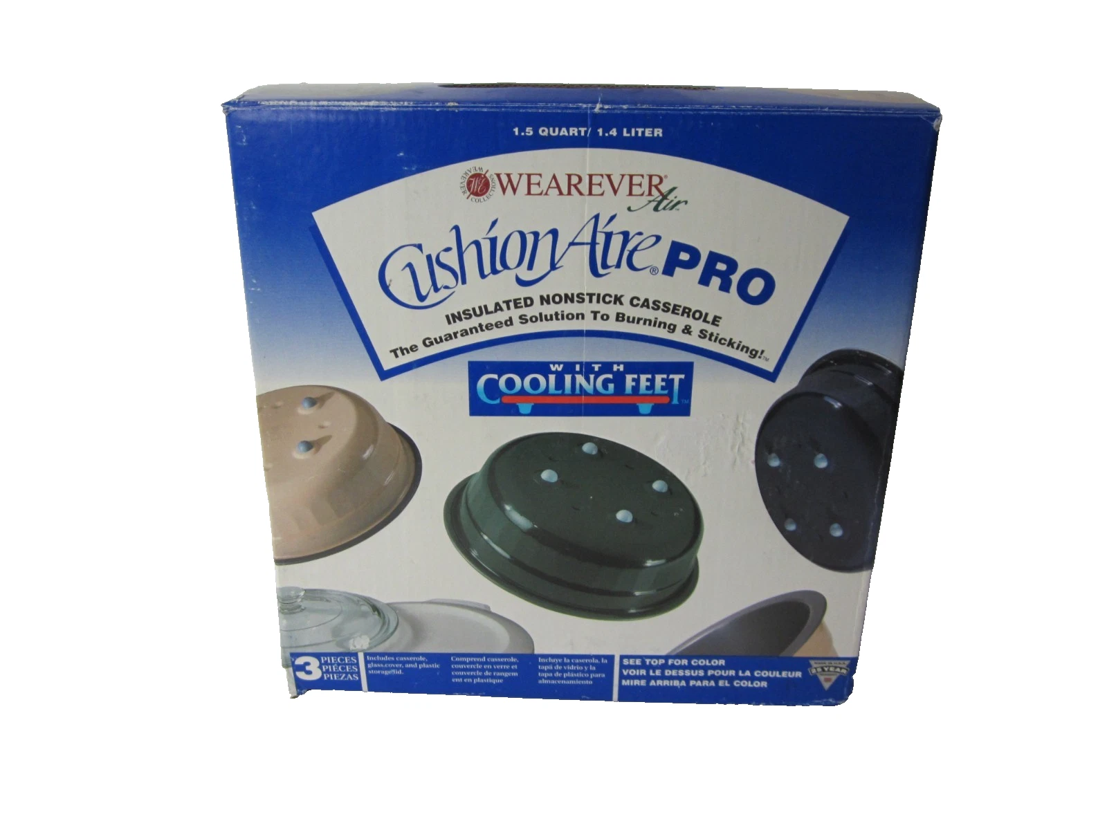 Wearever Cushion Air Pro Casserole Dish 1.5qt With Glass And Plastic Lid New