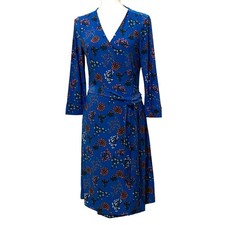 Floral True Wrap Dress M Blue Bloomcore Boho Chic Vibrant Color Spring Romantic