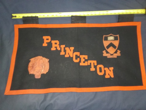 Vintage Princeton University Wool Felt & Leather Tiger Stitched Banner VGC RARE