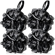 Bath Loofah Sponge, 4 Pack Black 60G Shower Mesh Ball Soft Pouf Body Scrubber...