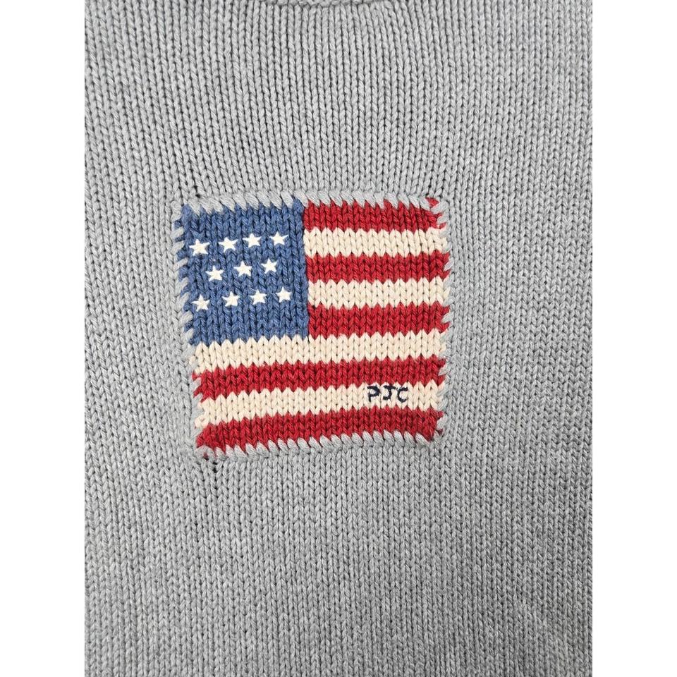 Ralph Lauren Polo Jeans Co Juvenil XL Gris Bandera Americana Suéter De Colección EE. UU. Tejido Foto 3 de 4