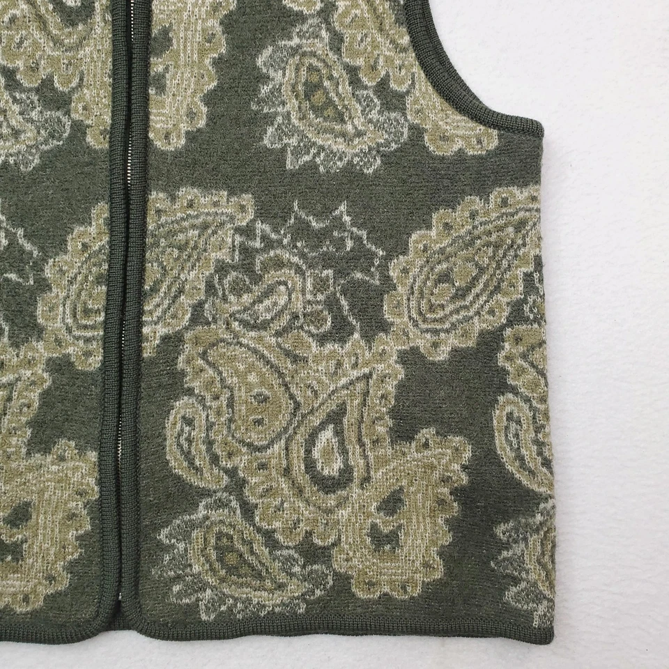 Studio Works Sweater Vest Womens Large Green Boiled Wool Zip Paisley Cottagecore - Image 2 of 4