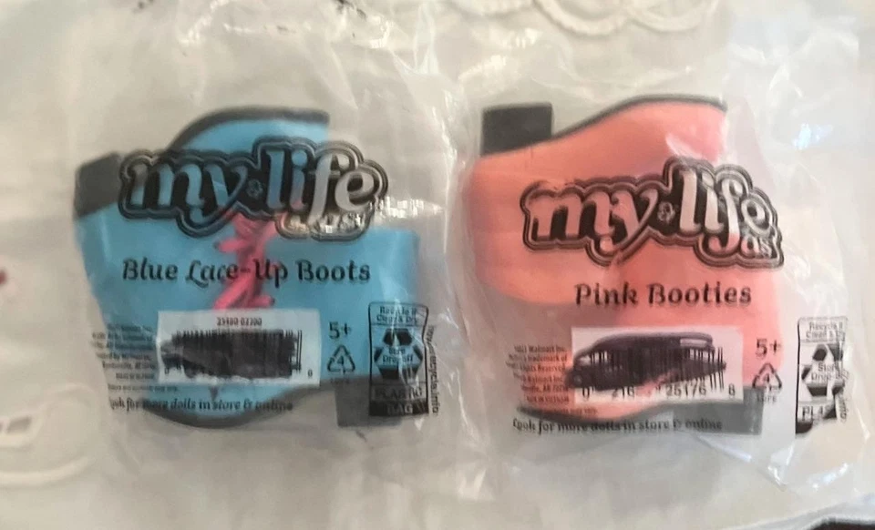 2 Pairs My Life Doll Shoes Boots Blue & Pink Plastic 18 Inch Doll New Sealed - Image 2 of 4
