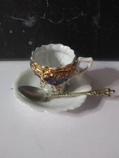 Vintage Germany Teacup And Saucer And Spoon Set Gold Trim
