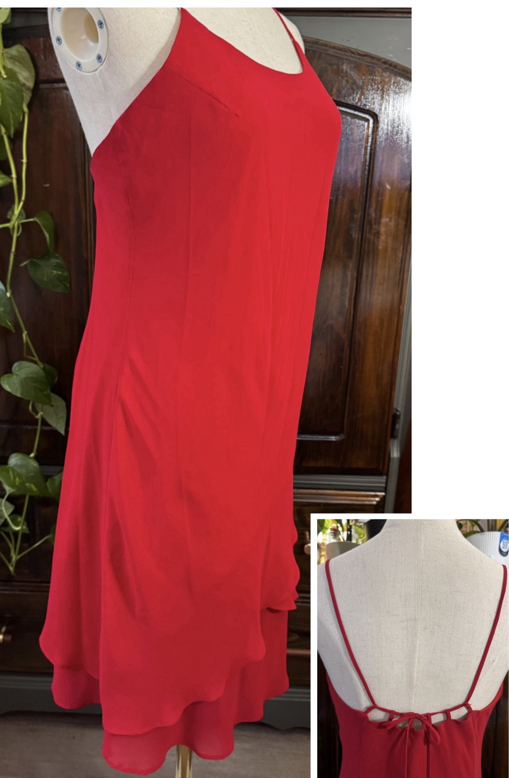 Talla 8 Antonina Vintage Tirantes Espalda Rojo Flutter Mini Vestido Con Volantes En Capas