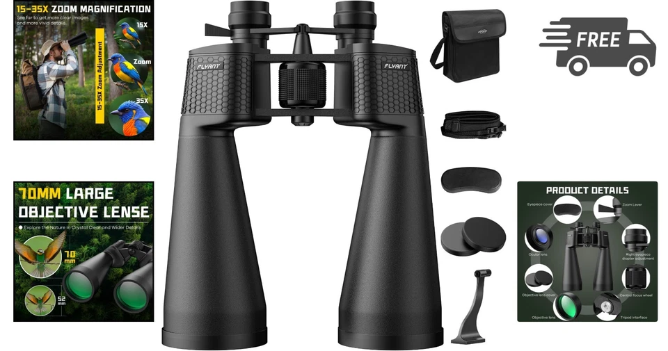 High Power Binoculars 15-35x70 Waterproof Zoom for Bird Watching Stargazing - Image 2 of 4