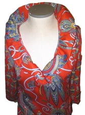 Gretchen Scott Red Paisley Plume Ruffle Neck Dress  Women’s Large  $219
