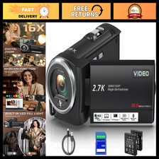 QHD 2.7K Camcorder, 56MP Vlogging Camera with 16X Zoom, Rotatable Screen LED L