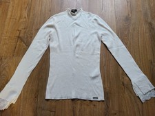 Lipsy Womens Ribbed Jumper with lace sleeve ends - Cream - Size 14