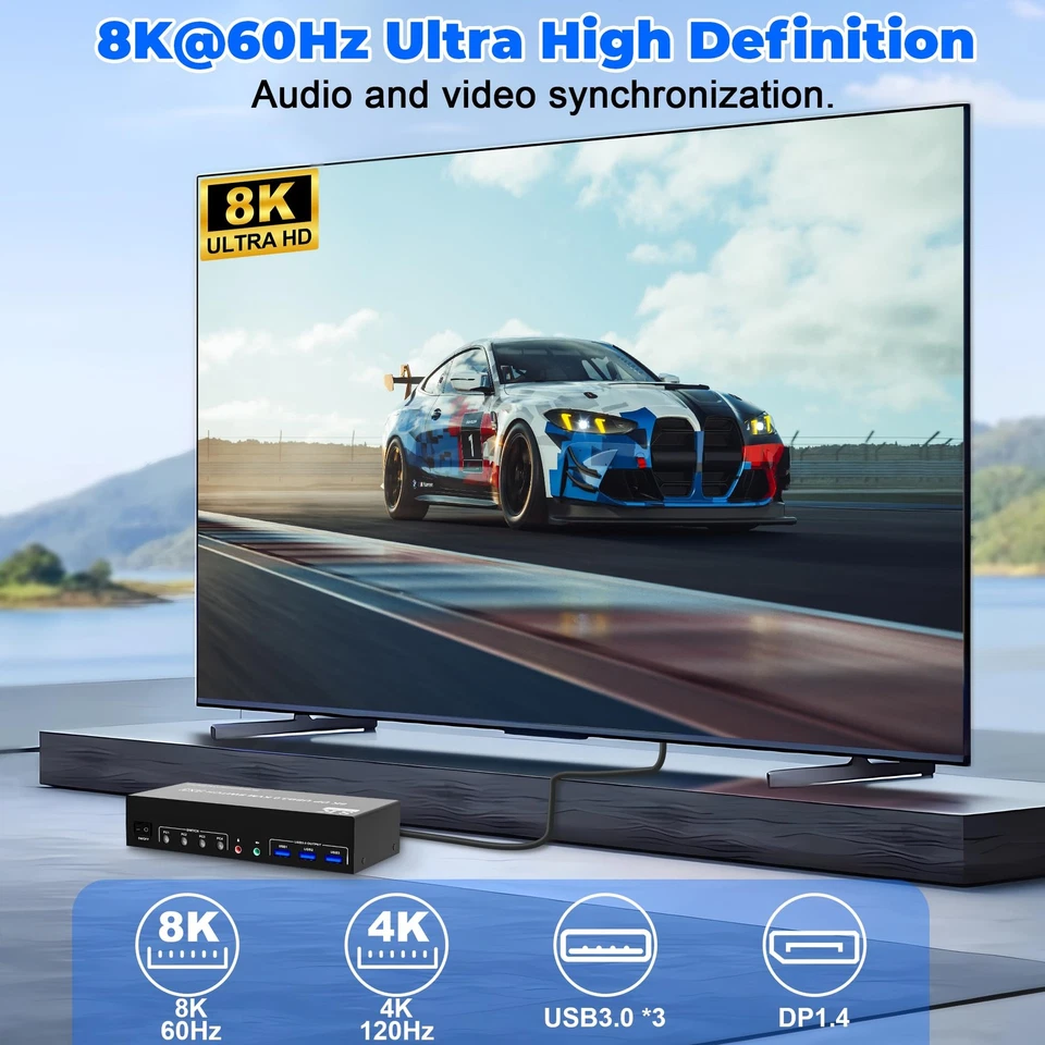 8K@60Hz DisplayPort 3 Monitors 4 Computers KVM Switch, DP 1.4 KVM Switch 4K@1... - Image 4 of 4