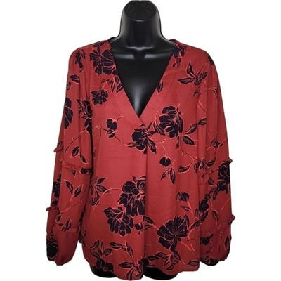 Studio B by Bobeau floral ruffle sleeve blouse top size XL