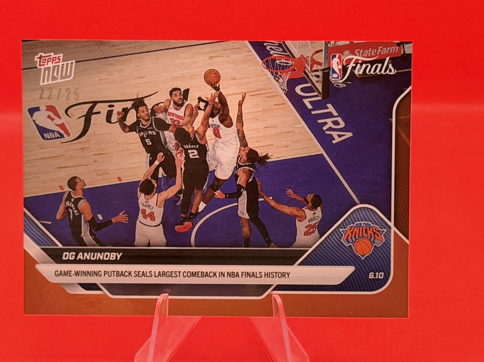 OG Anunoby 2025-26 Topps Now Orange Foil #336 Putback Game Winner Knicks /25