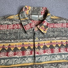Vintage LL Bean Shirt Men Medium Polo Hawaiian Print Short Sleeve Casual Outdoor