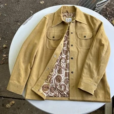 Simco Supreme Mens Sz 40 Tan Leather Jacket Coat- Snaps- Paisley Inside