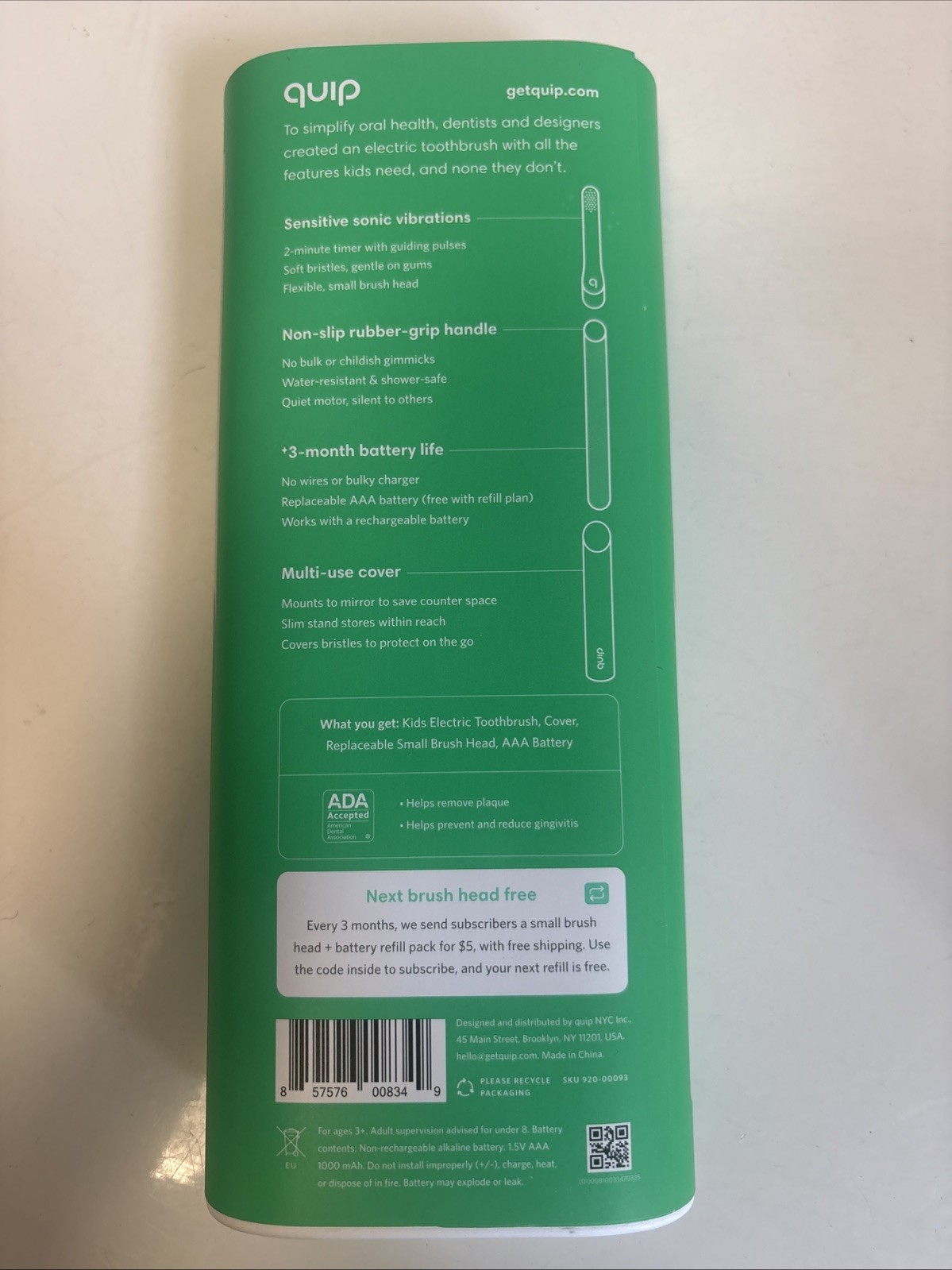 🌟 Quip Kids Electric Toothbrush &ndash; Green Rubber | Fun & Effective | NEW