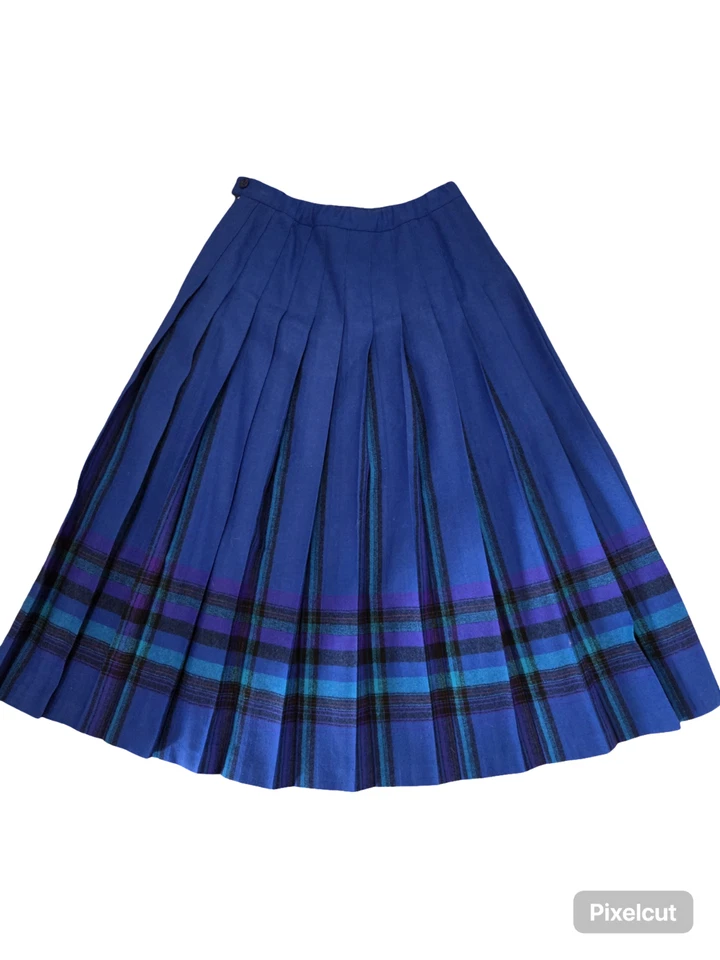 Falda midi plisada a cuadros tartán lana pura lana Pendleton vintage azul talla 6 Foto 2 de 4