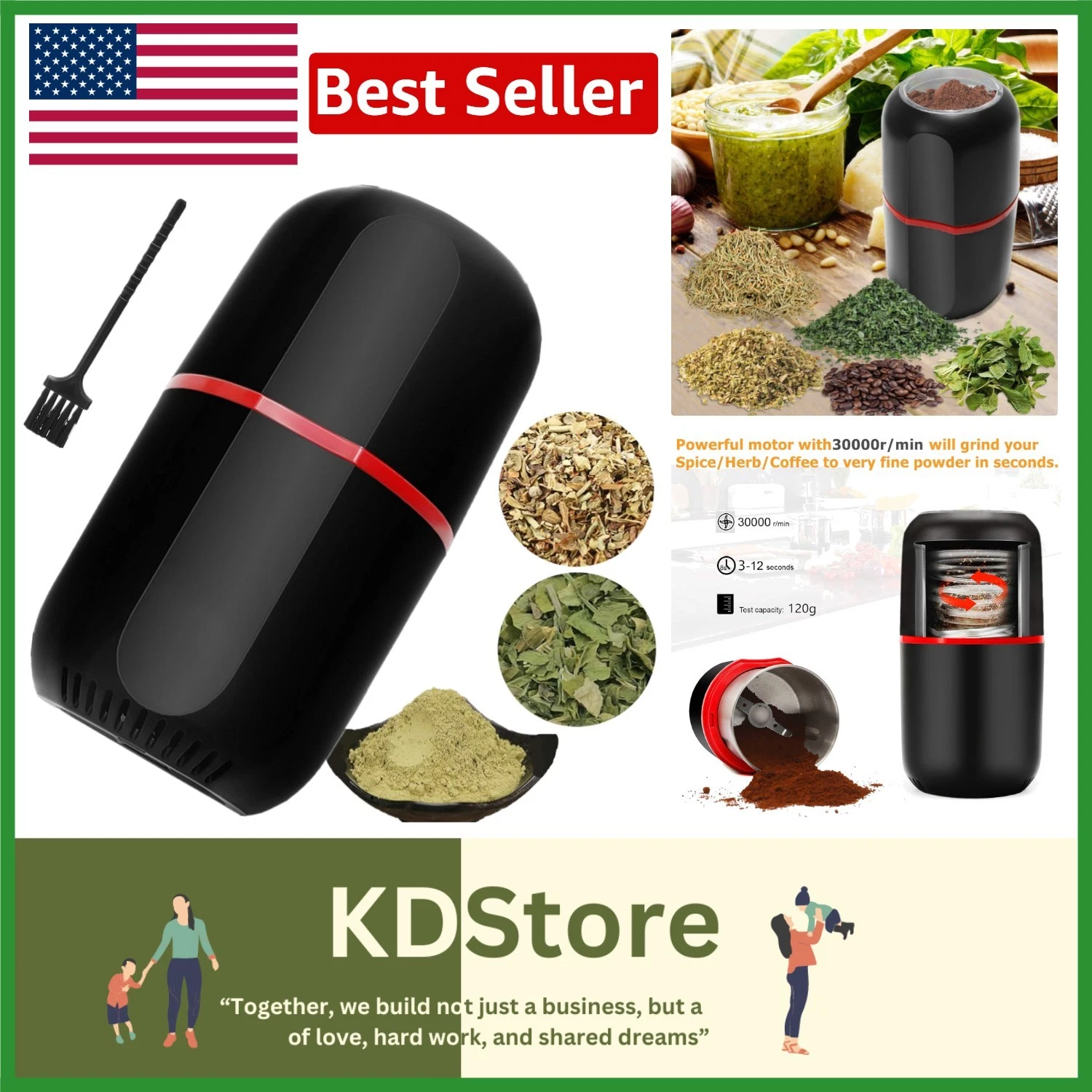 Large Sturdy Herb Grinder - Stainless Steel Electric Mill for Kitchen Essentials