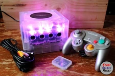 Custom Clear GameCube  ODE 128GB, Bluetooth LEDs, Controller & Cords Bundle Pico