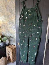 New Lucy & Yak Forest Green Corduroy Floral Embroidered Bella Dungarees UK 18R