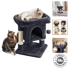 Compact 23.5in Cat Condo Activity Center with Plush Fabric & Scratching Posts