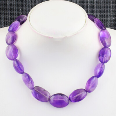 658 kt Erdabbau lila Amethyst ovale Form Perlen Damen Halskette SK 07E438