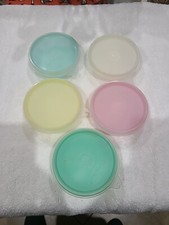 Vtg Set Of 5 Tupperware Little Wonder Bowls Snack 1286 Pastels W/ 5 Clear Lids