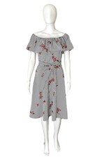 Calvin Klein Dress Women 2 White Black Stripe Flower Off the Shoulder Midi Drape